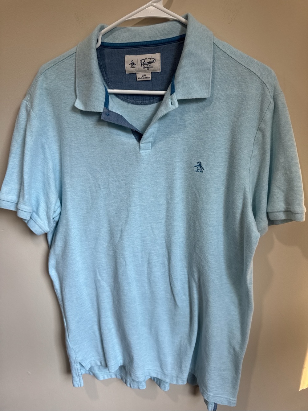 Original Penguin Light Aqua Men's Polo with Contrast Trim